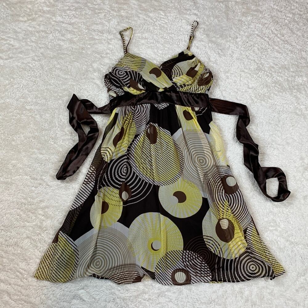 Y2K Alyn Paige NY Yellow and brown fit and flare dress, size‎ 9 or 10